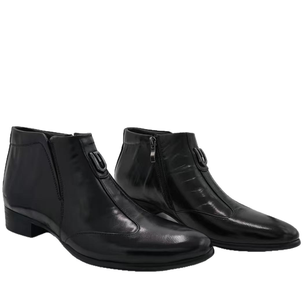 Men's leather Chelsea boots, pointed toe, with zipper