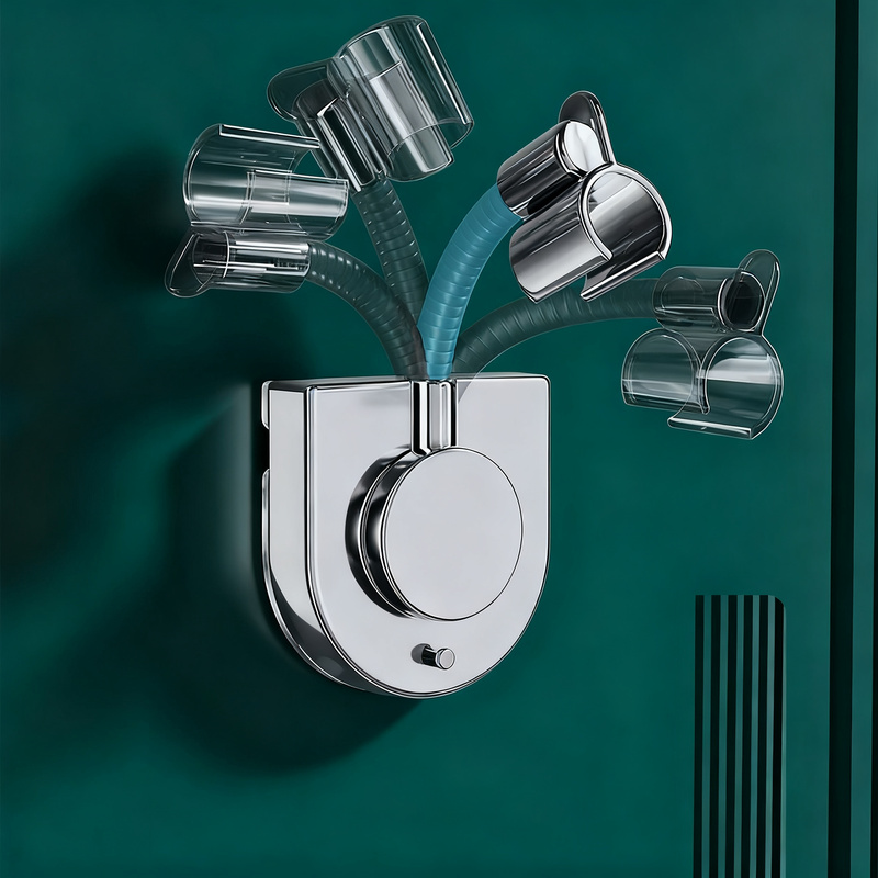 Shower head holder, free angle adjustment, no drilling