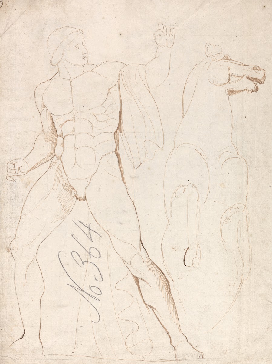 Classical Male Nude with a Rearing Horse