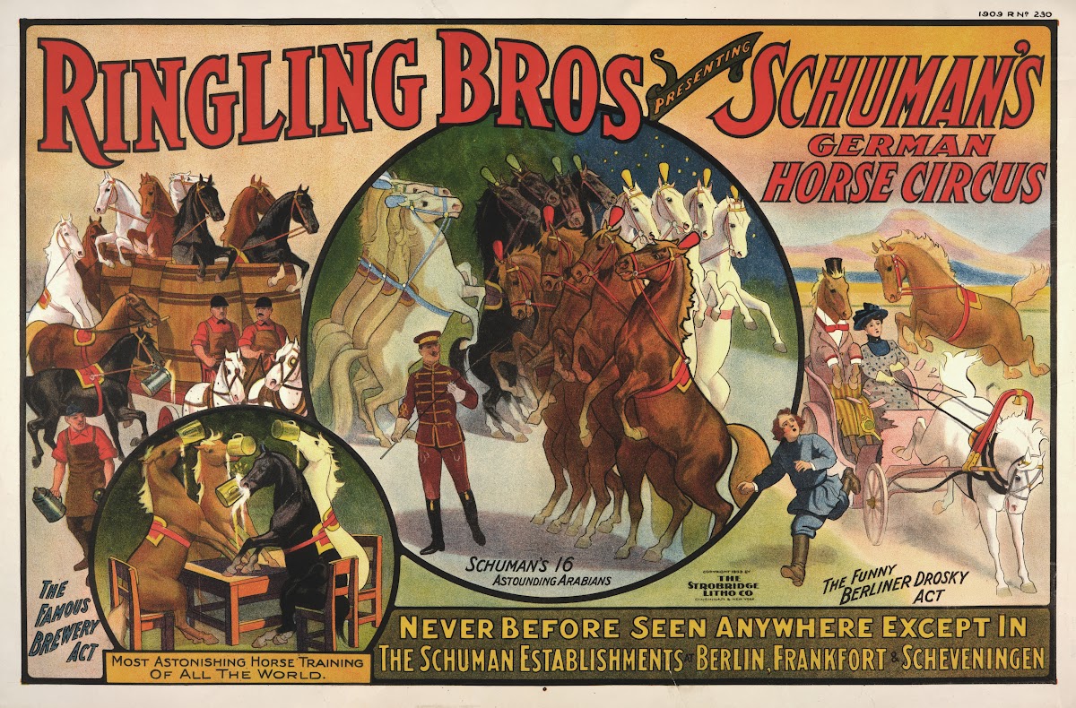 Ringling Bros presenting Schumans German horse circus poster 1909