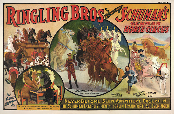 Ringling Bros presenting Schumans German horse circus poster 1909