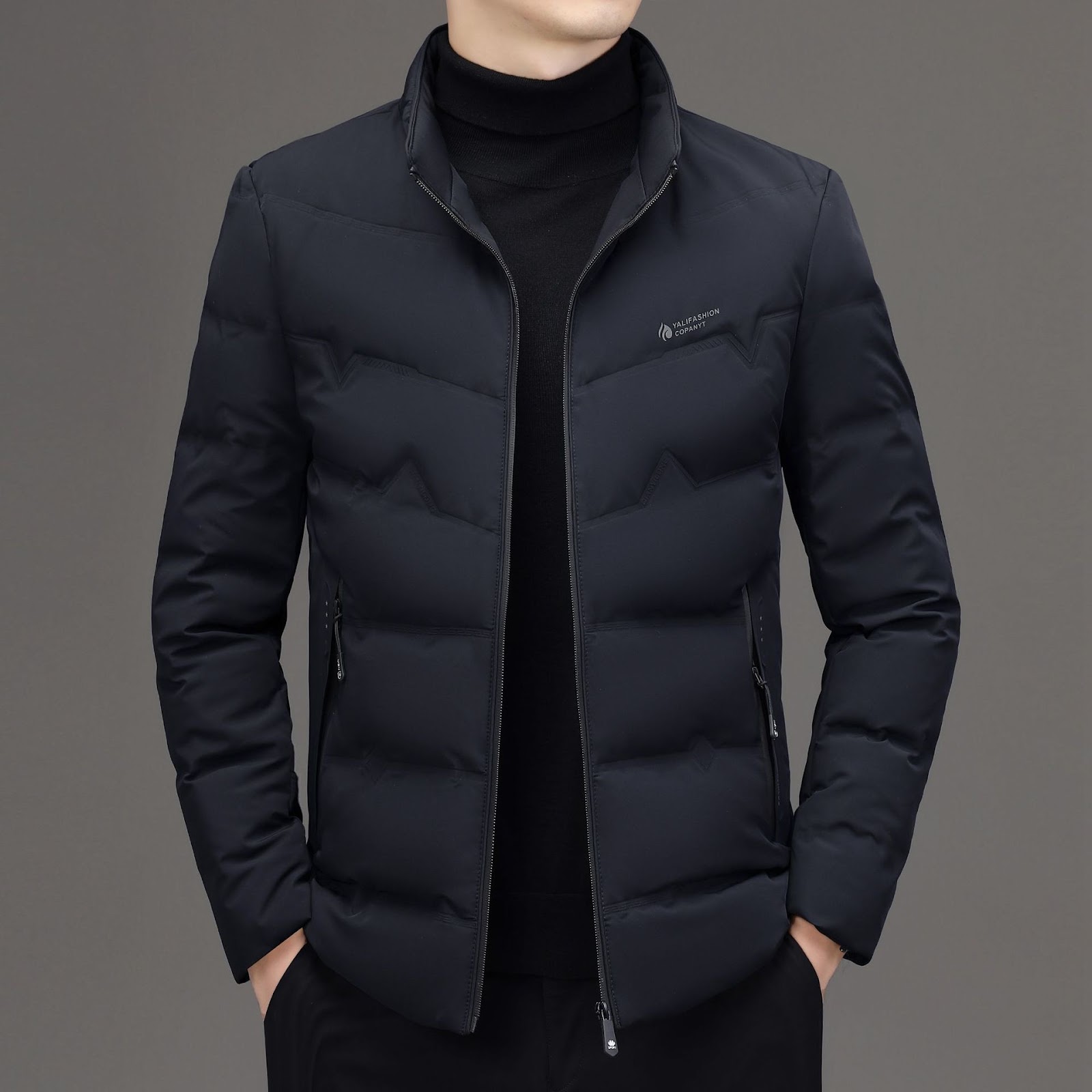 Men's down jacket with stand-up collar, white duck down