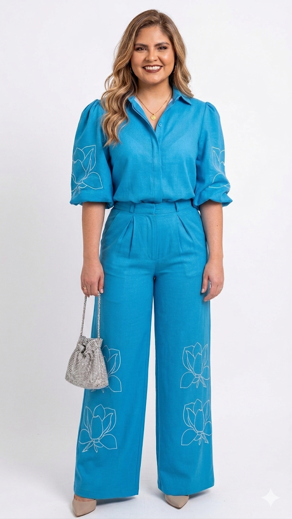 Conjunto azul floral