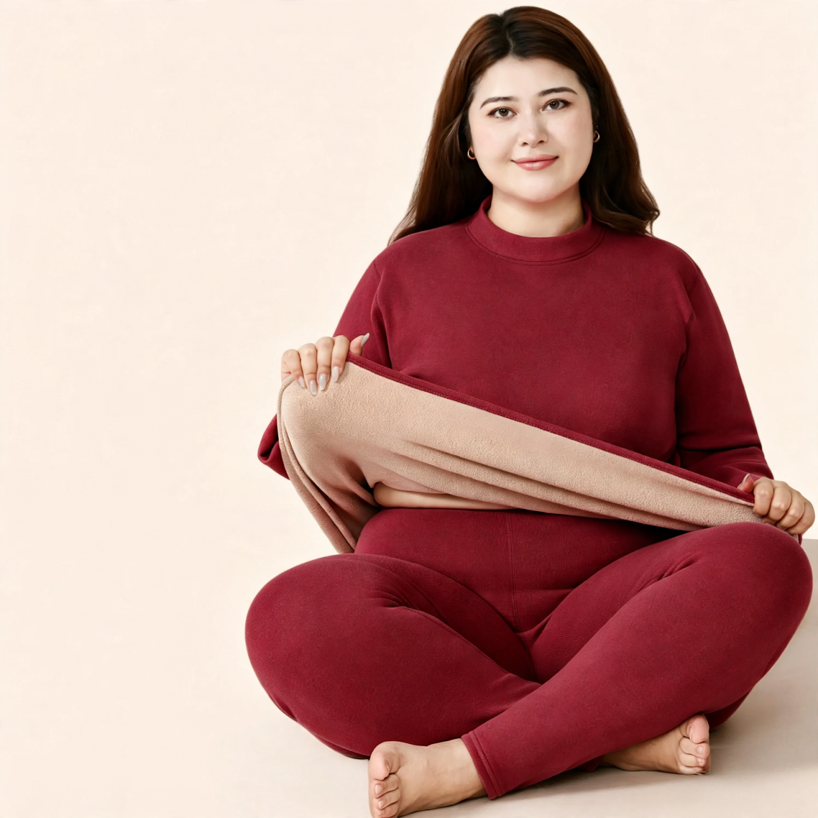 Padded thermal underwear set for women, lamb fleece look