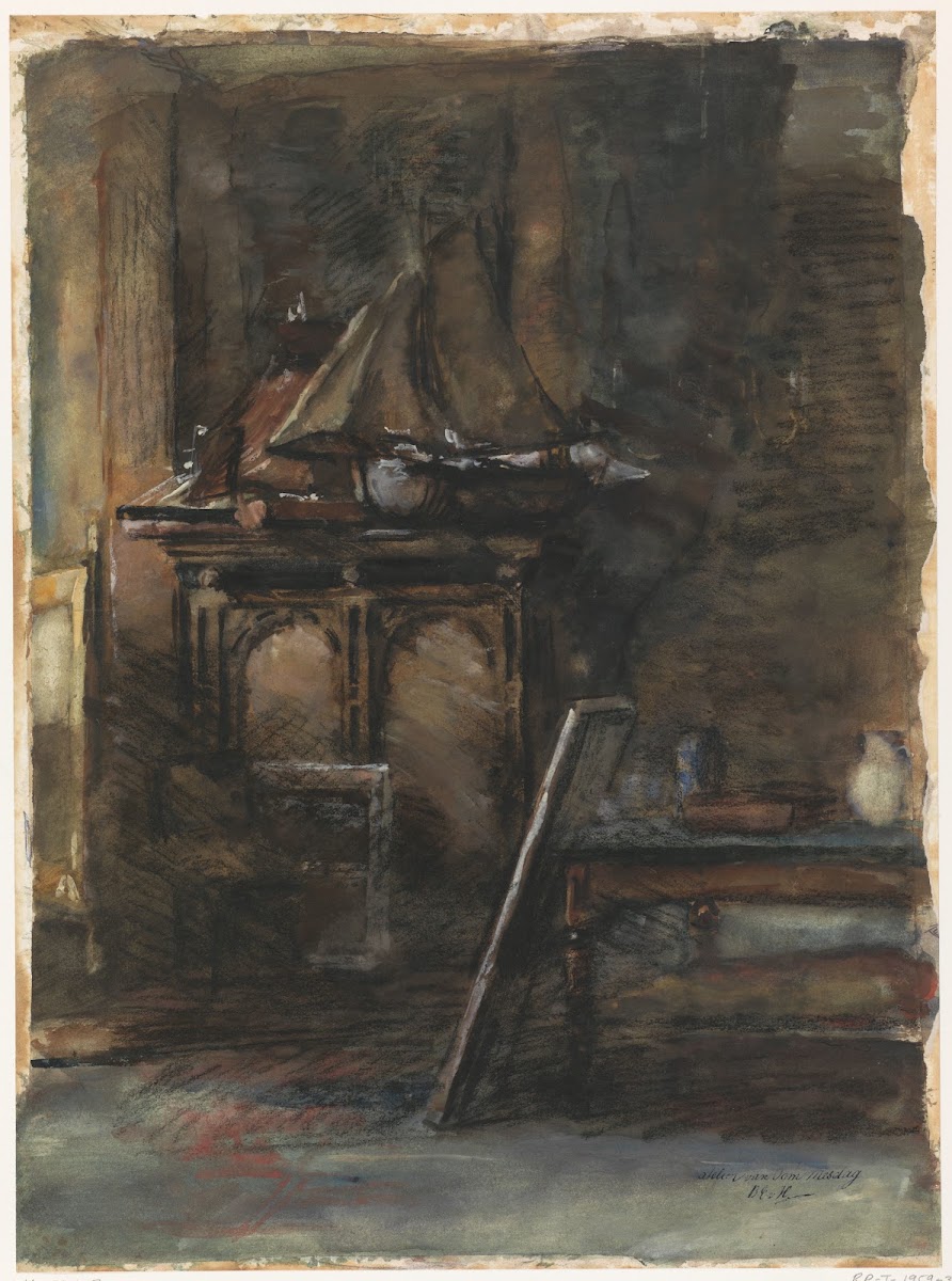 Het atelier van HW Mesdag met twee modellen van zeilschepen 1872   1950