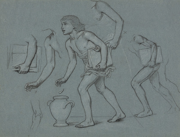 Studies for the arm body books and urn of male figure representing an educated e