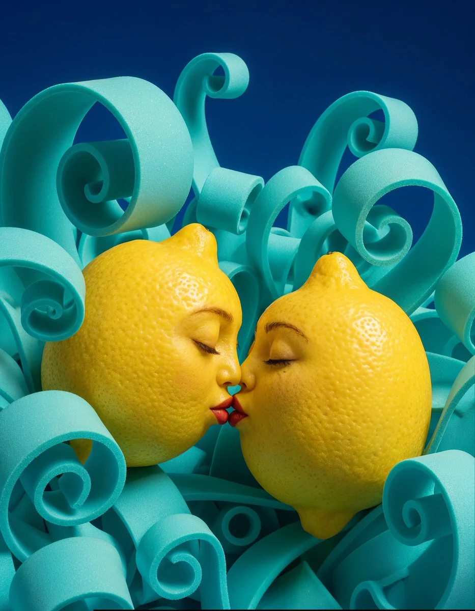 Limones antropomórficos en primer plano
