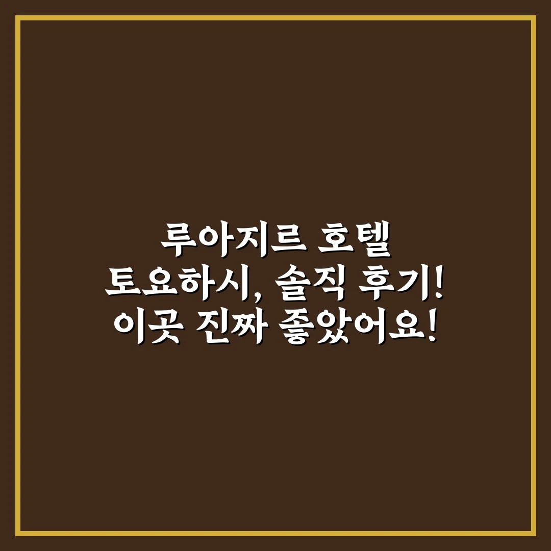 루아지르 호텔 토요하시, 솔직 후기! 이곳 진짜 좋았어요!