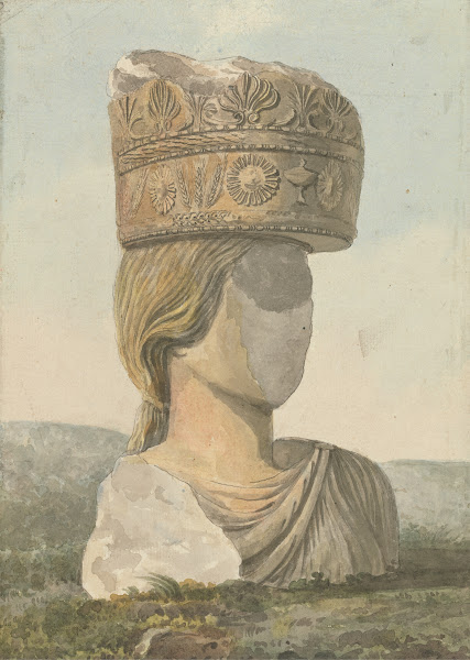 Faceless Bust of Statue Supporting a Broken Capital on Her Head ca 1785