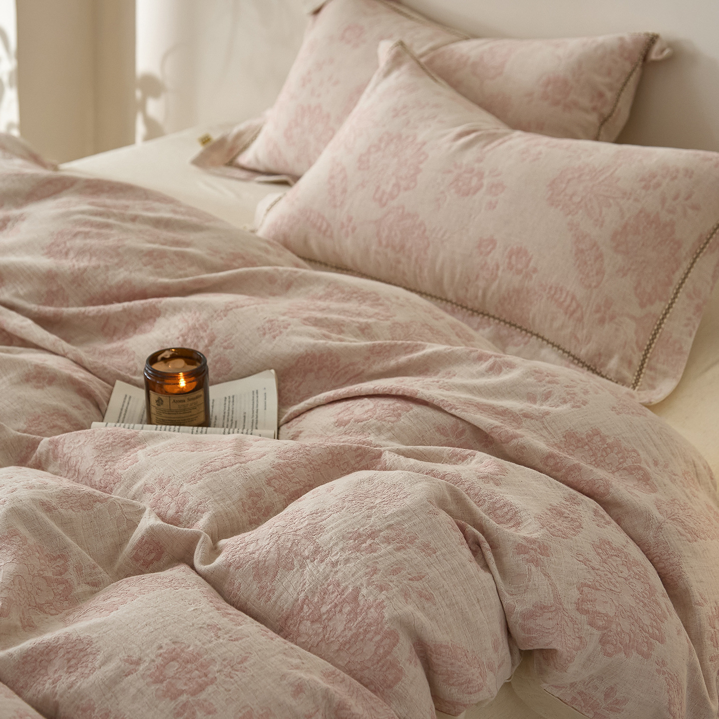 Cotton-Linen Bedding Set, 4-piece, Floral Pattern