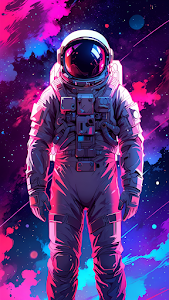 Astronaut in Neon Cosmic Space with Pink and Blue Hues