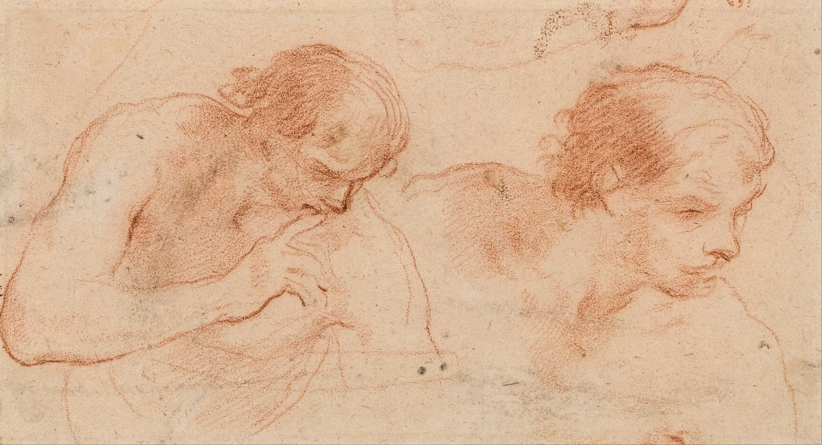 Two studies of the bust of a man turned towards the right 1640s