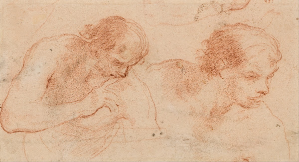 Two studies of the bust of a man turned towards the right 1640s