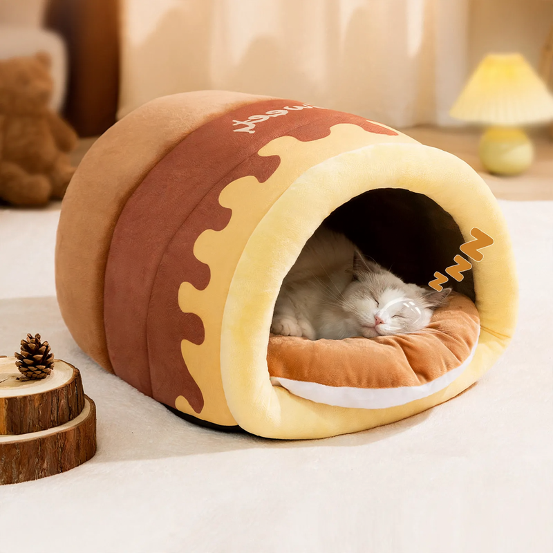 Semi-open cat bed with warmth function