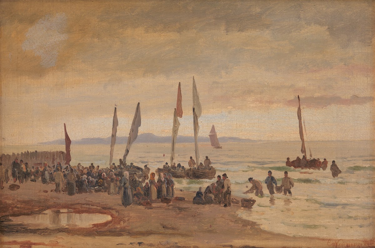 Hjemvendende fiskere modtages på Hornbæk Strand 1848  1891