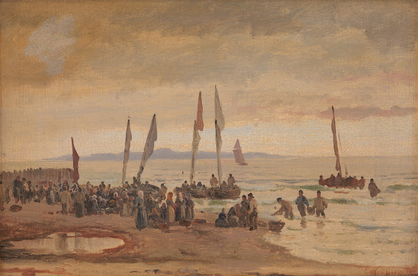 Hjemvendende fiskere modtages på Hornbæk Strand 1848  1891