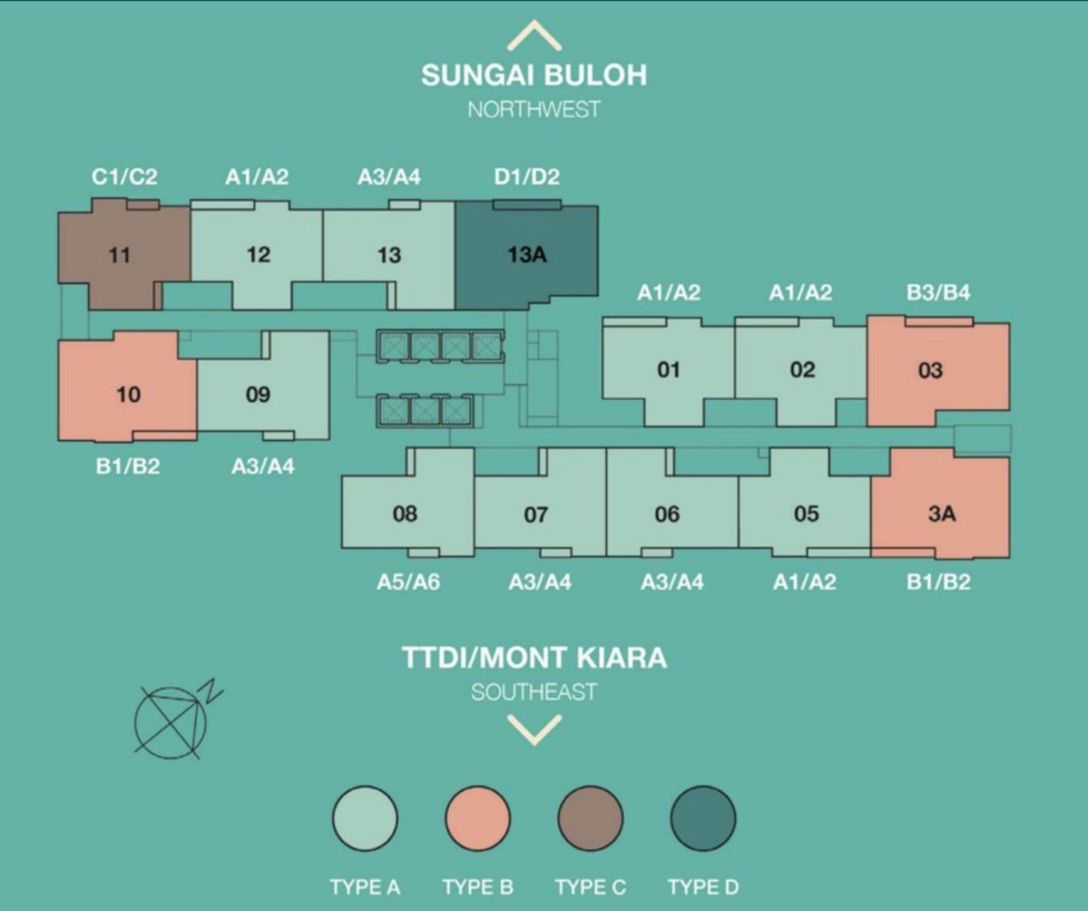 D'Tessera Type A floor plan — 1100 sq ft, 3 bedrooms