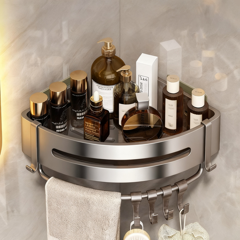 Triangular Corner Shelf for Bathroom, No Drilling