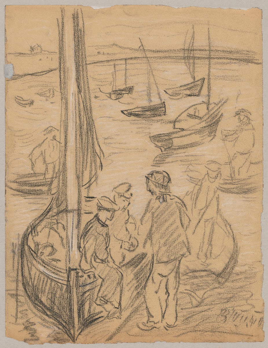 Łódź żaglowa z rybakami w przystani 1910