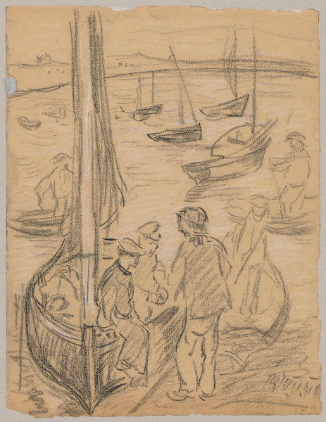 Łódź żaglowa z rybakami w przystani 1910