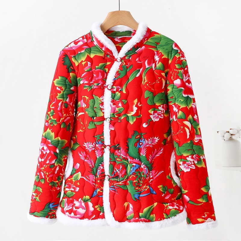 Insulated women's quilted jacket in Chinese style with toggle buttons