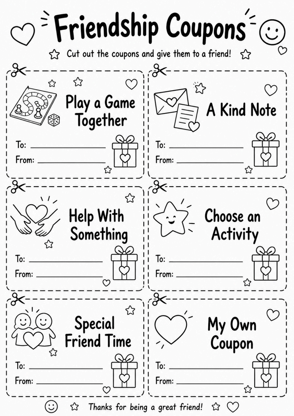 Friendship Coupons Worksheet