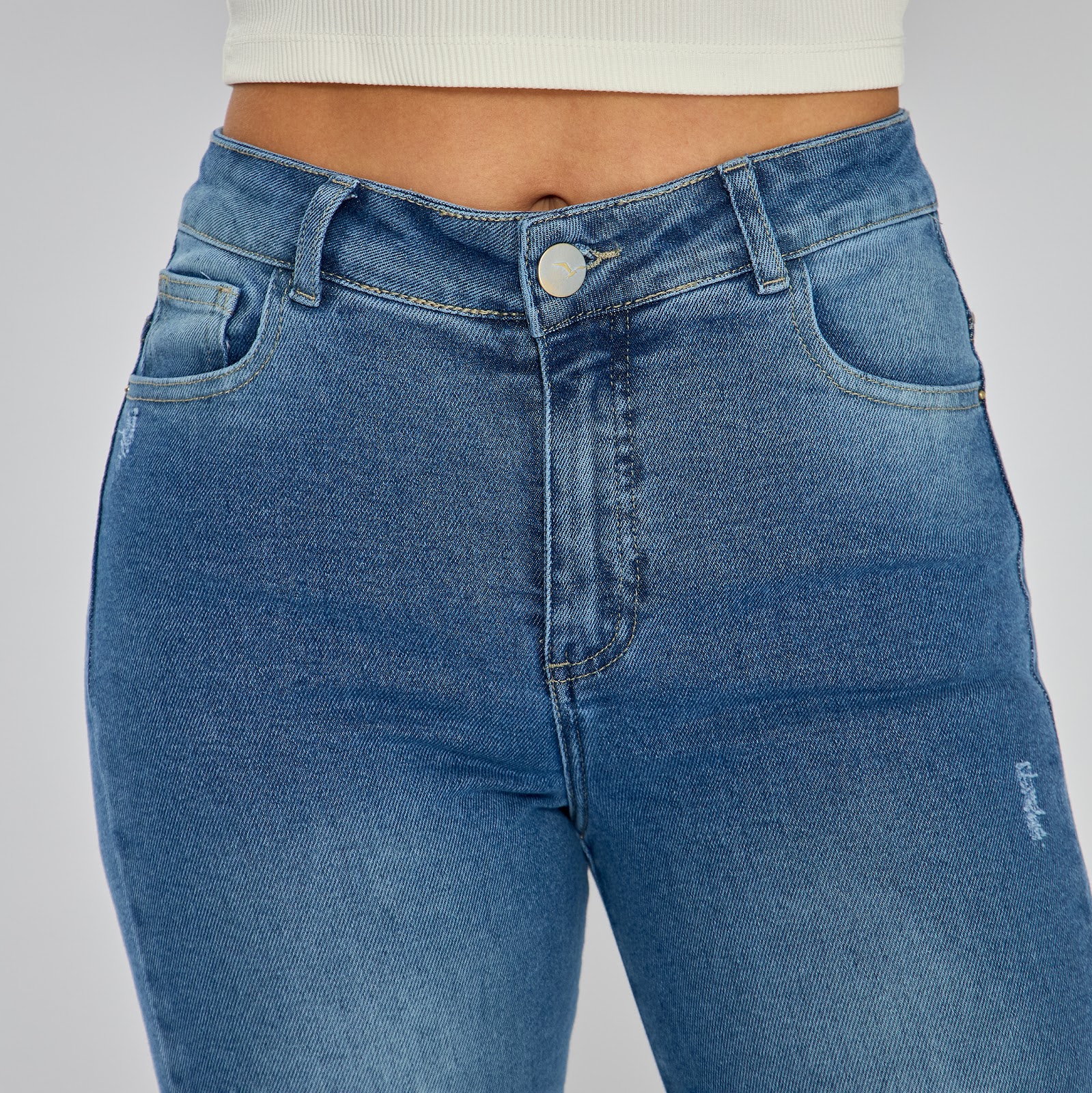 Jean tiro alto bota slim en denim stretch, color azul medio - Vista 5