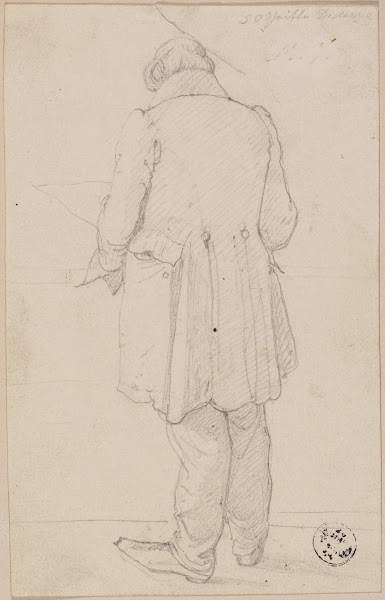Männliche Rückenfigur im Gehrock lesend 1827 1829