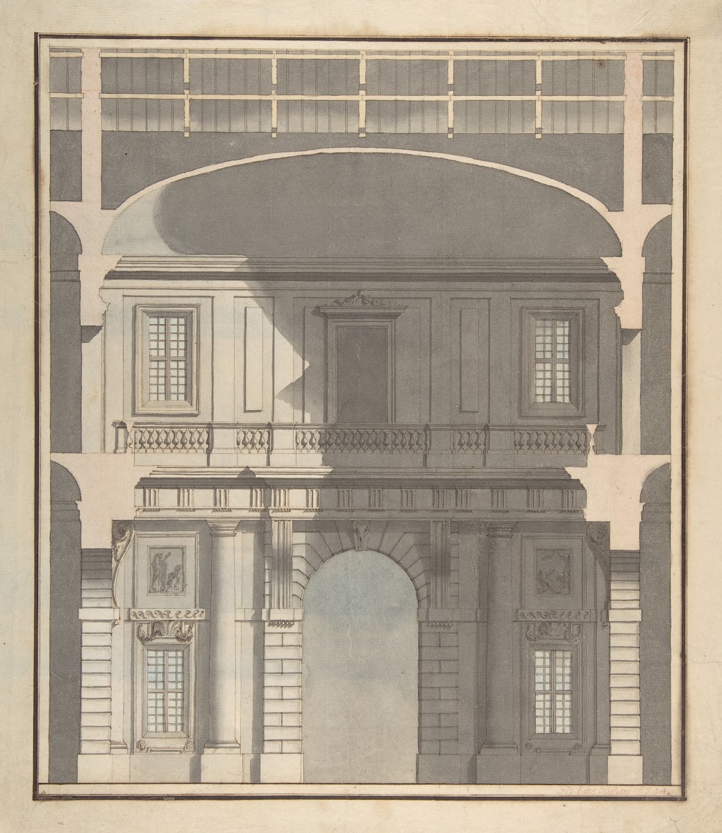 Design for a Stage Set Design in Section of a Two Storied Entrance Hall 1794