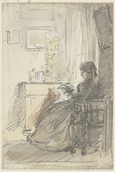 Frau mit einem Buch am Fenster sitzend