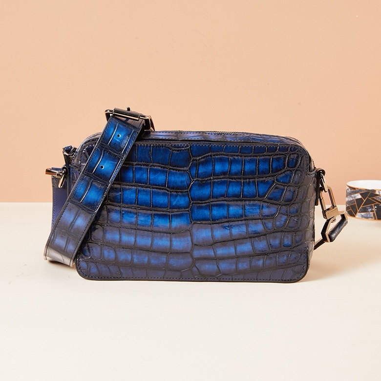 tobacco and crescent blue genuine alligator belly leather shoulder bags for men - detail 2.1