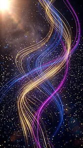Curving Neon Fiber Optic Light Trails with Shimmering Colorful Bokeh