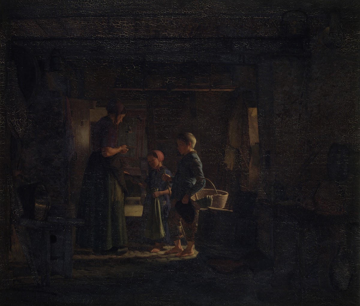 To tiggerbørn i et bondekøkken 1859   1860