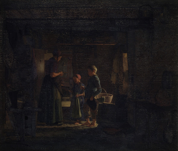 To tiggerbørn i et bondekøkken 1859   1860