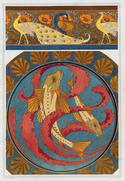 Paons et pavots bordure Grondins algues et coquilles plat en émail cloisonné 189