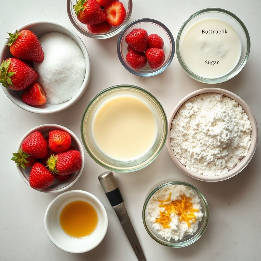 Ingredients for Classic Strawberry Buttermilk Pie Recipe for Summer Desserts (Easy Homemade)