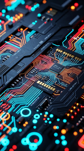 Abstract High Tech Circuit Board with Glowing Neon Lines - Free mobile Wallpaper