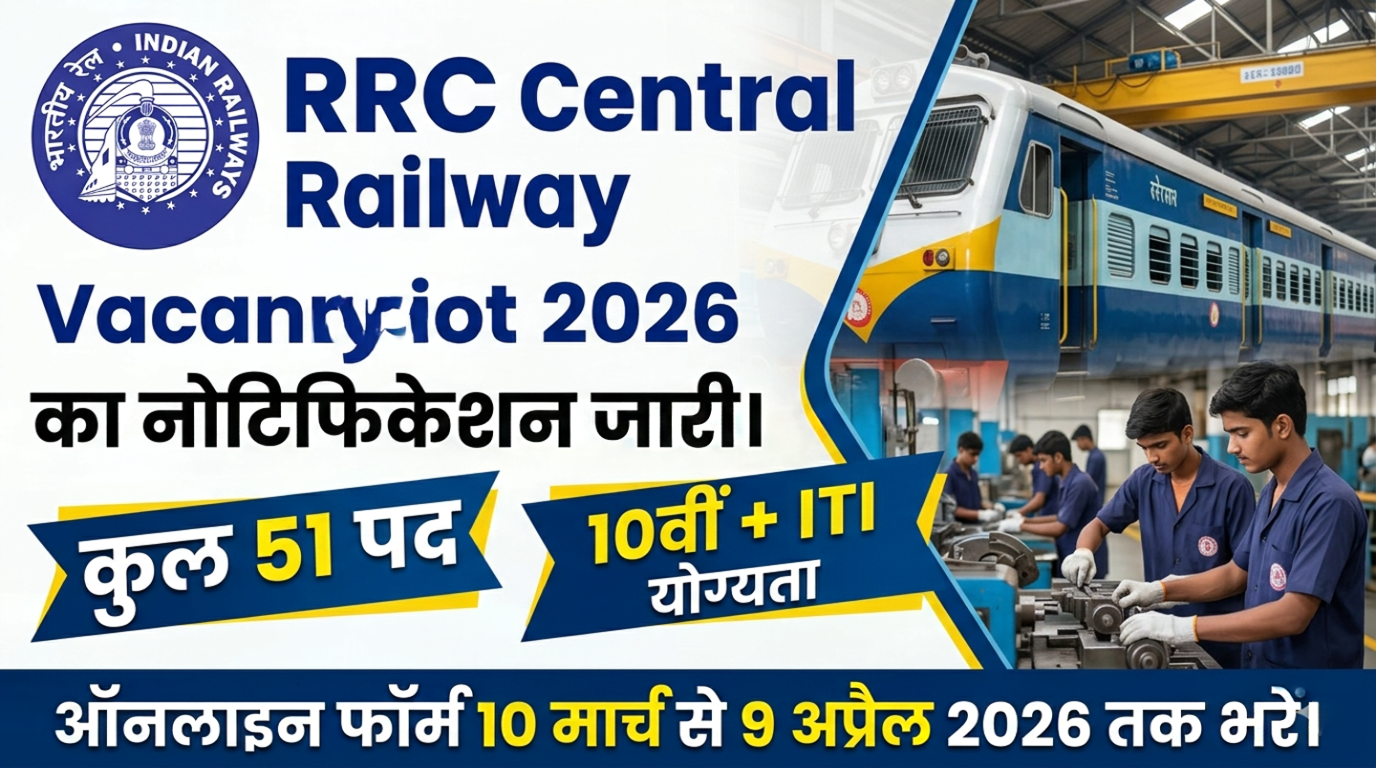 RRC Central Railway Apprentice Vacancy 2026 | कुल 51 पद, 10वीं