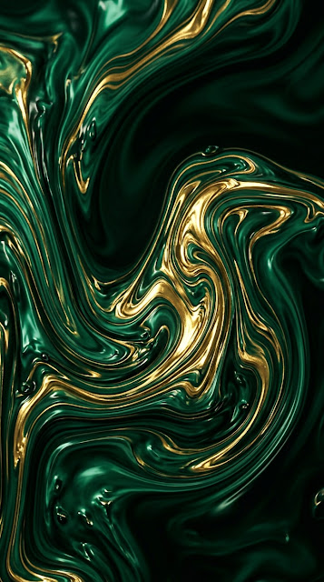 Luxury Liquid Emerald Gold Marble Fluid Art Background - Free mobile Wallpaper