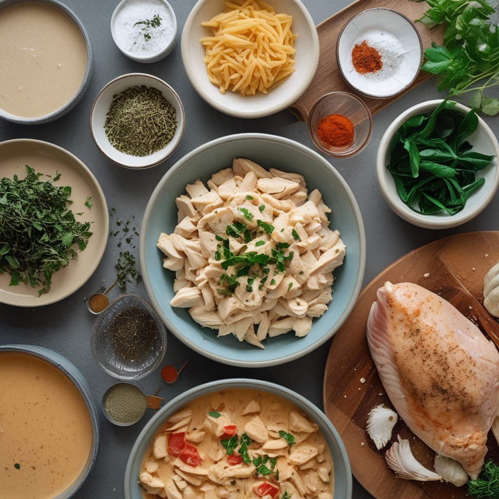Ingredients for High-Protein Chicken Alfredo Bake for Easy Low-Carb Meal Prep – Quick & Delicious