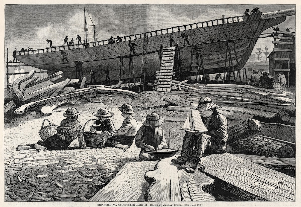 Ship Building Gloucester Harbor 1873