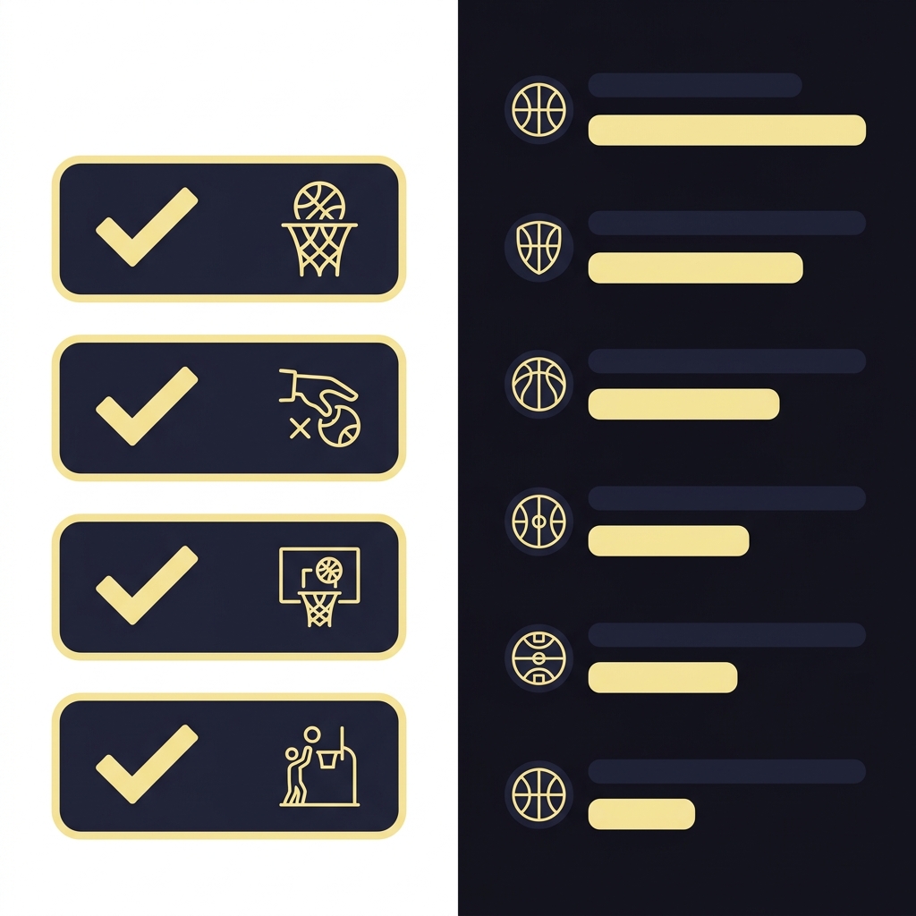 Minimalist split 2D vector showing Four Factors checklist on left and a simplified NBA defensive leaderboard visualization on right in Funded Plays dark palette grizzlies prediction