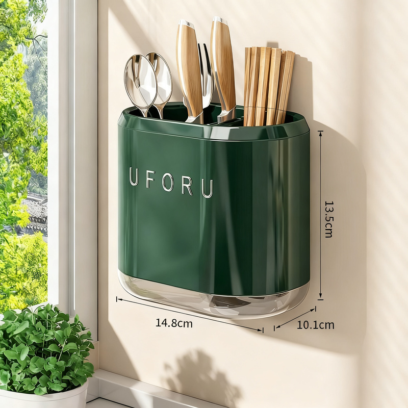 Wall-mounted chopstick holder with lid or open