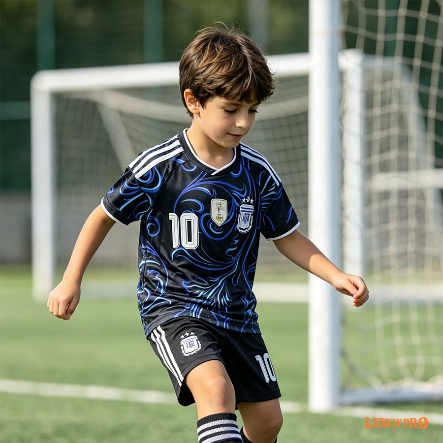 AOP MEG children's raglan sleeve folded neck curved football uniform+MEG children's beach pants