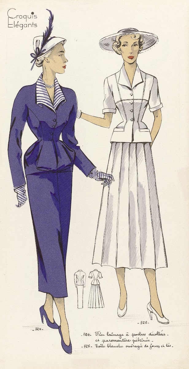 Croquis Elégants  Fin lainage à poches 1949