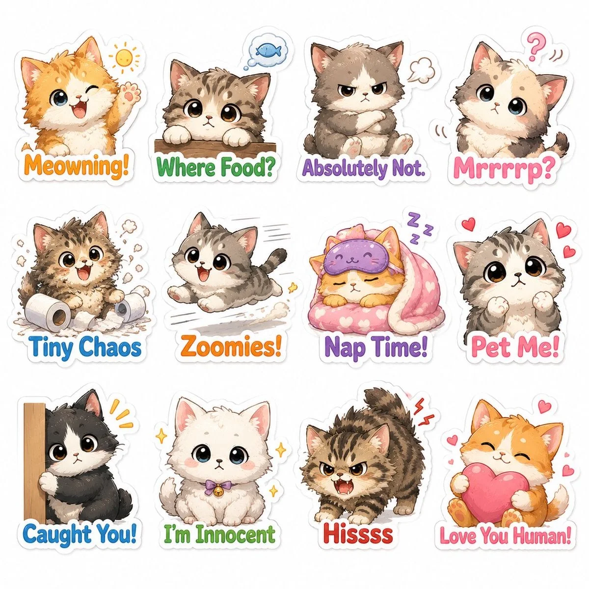Pegatina de un lindo gato chibi ilustrado