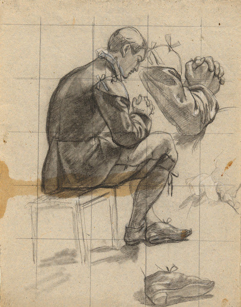 Unidentified figure sketch for Signing of the Compact in the Cabin of theMayflow