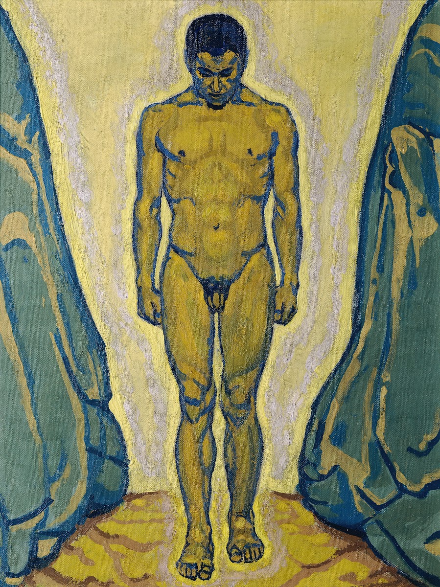 Stehender Jünglingsakt zwischen Felsen 1915