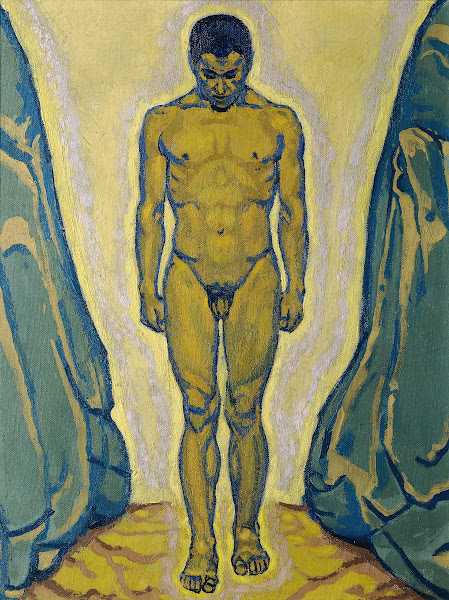 Stehender Jünglingsakt zwischen Felsen 1915