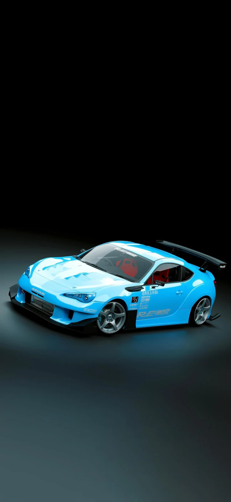 Modified Blue Toyota 86 - 3D Studio Render 2K iPhone Wallpaper (1440x3120)